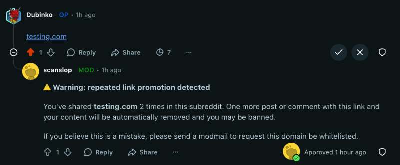 Link spam warning